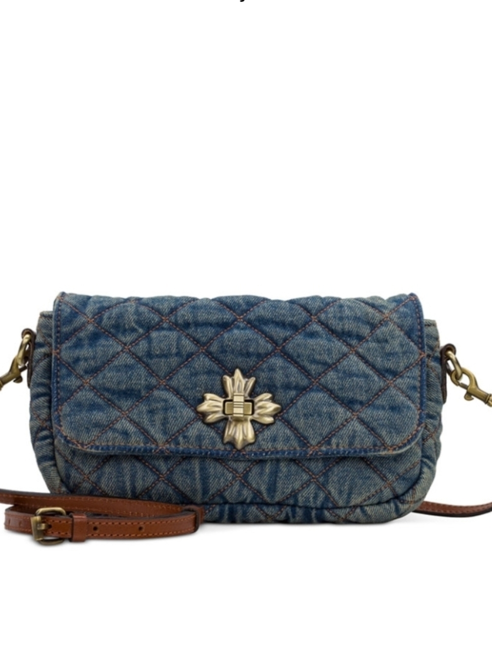 Patricia Nash Quilted Denim Crossbody Bag with Floral Turn-Lock - Picture 4 of 14